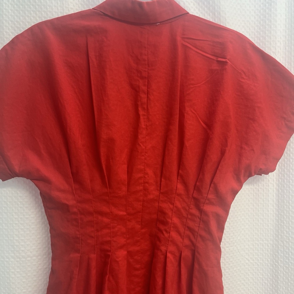 Gibson Latimer Red Linen Blend Fit And Flare Dress Pintuck Small - Picture 7 of 7